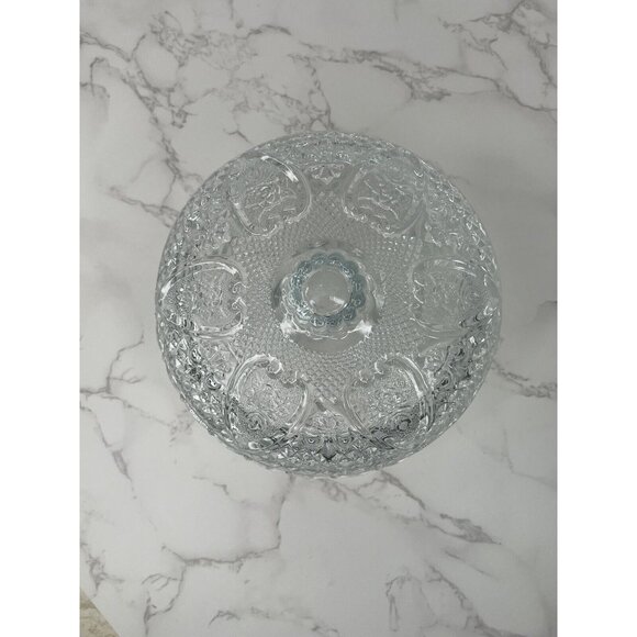 KIG Vintage Clear Fleur de Lis Pattern Cut Glass Round Dish With Lid - Picture 3 of 6